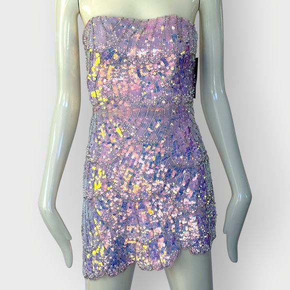 NWT $998 Retrofete Avalee Sequin Beaded Pearl Strapless Heather dress small - Picture 6 of 16